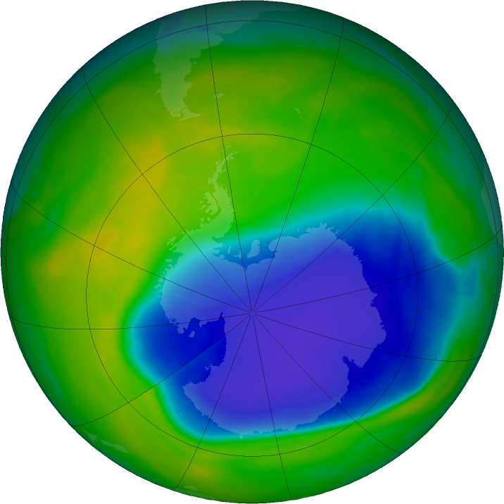 Antarctic ozone map for 21 November 2023